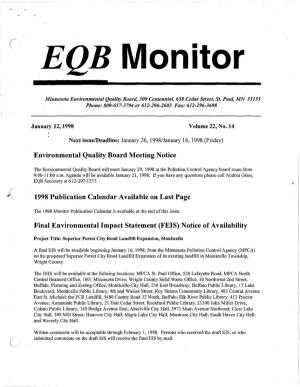 Environmental Quality Board Meeting Notice 1998 Publication Calendar