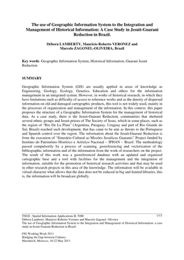 Paper Proposes the Structure of a Geographic Information System for the Management of Historical Data