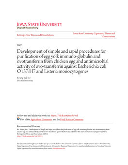 Development of Simple and Rapid Procedures for Purification of Egg