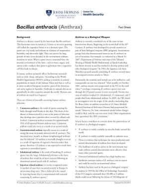 Bacillus Anthracis (Anthrax) Fact Sheet
