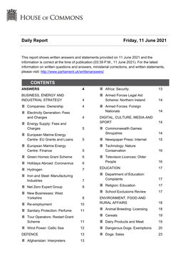 Daily Report Friday, 11 June 2021 CONTENTS