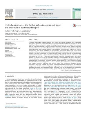 Hydrodynamics Over the Gulf of Valencia Continental Slope and Their Role in Sediment Transport