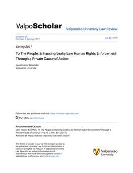 Enhancing Leahy Law Human Rights Enforcement Through a Private Cause of Action