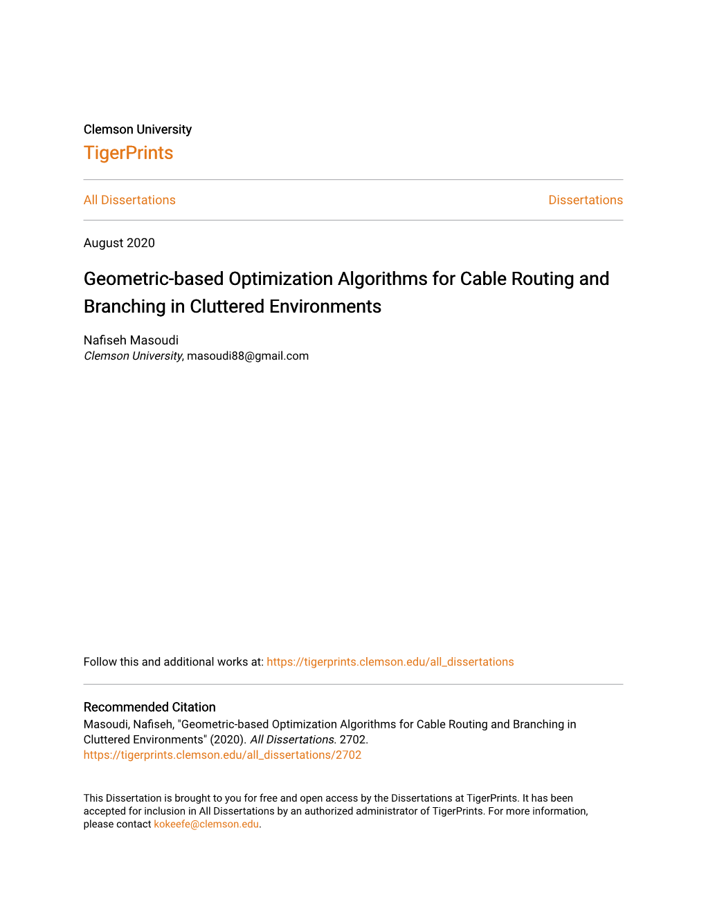 Geometric-Based Optimization Algorithms for Cable Routing and Branching in Cluttered Environments