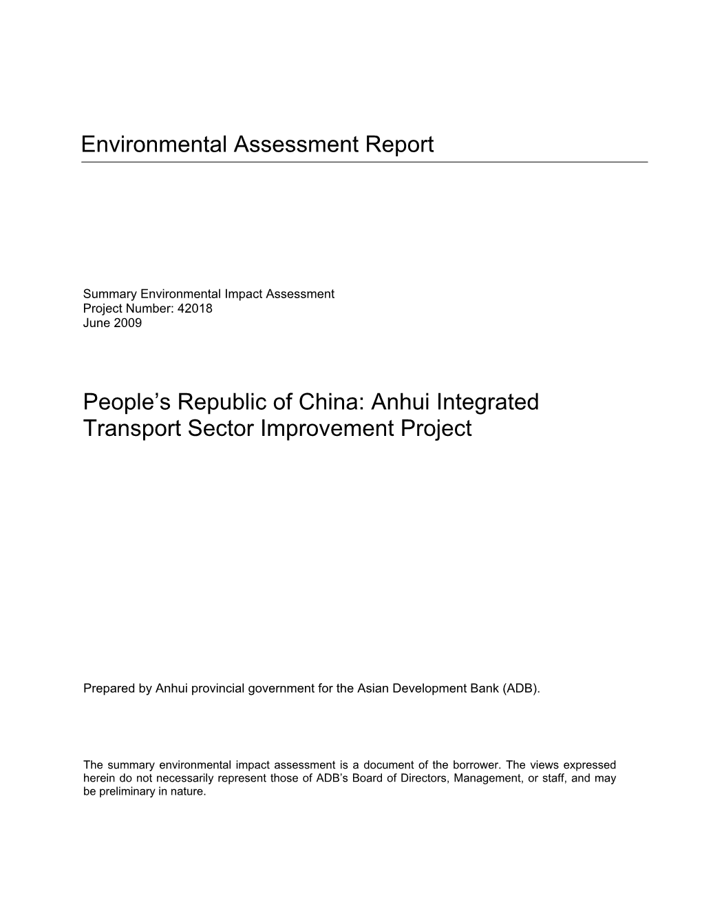 Anhui Integrated Transport Sector Improvement Project