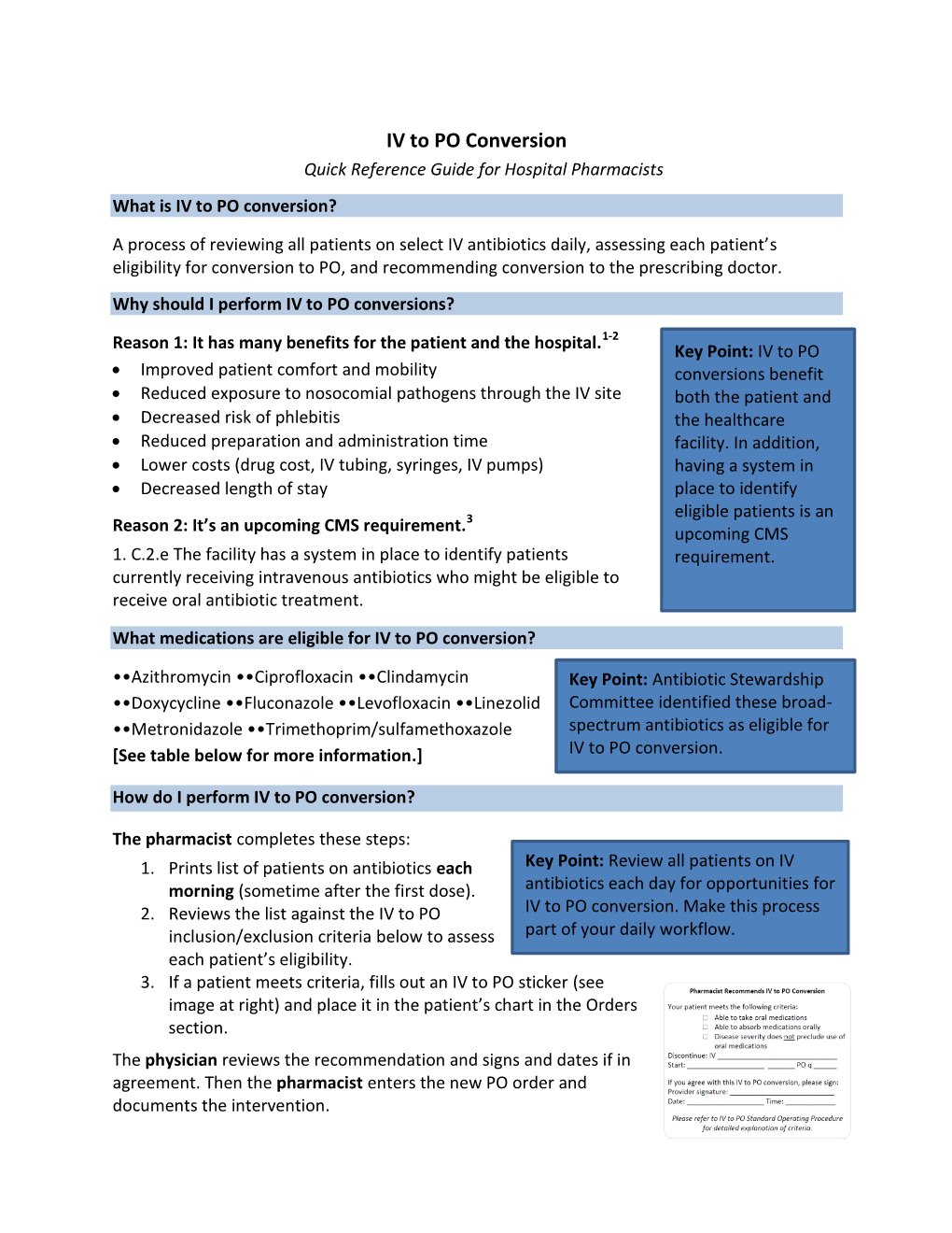 IV to PO Conversion Quick Reference Guide for Hospital Pharmacists What