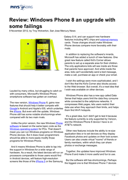 Windows Phone 8 an Upgrade with Some Failings 9 November 2012, by Troy Wolverton, San Jose Mercury News