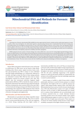 Mitochondrial DNA and Methods for Forensic Identification