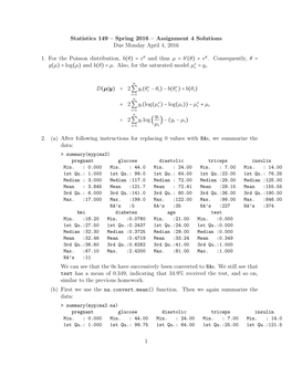 Statistics 149 – Spring 2016 – Assignment 4 Solutions Due Monday April 4, 2016 1. for the Poisson Distribution, B(Θ) =