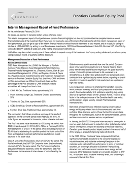 Frontiers Canadian Equity Pool Interim Management Report of Fund Performance