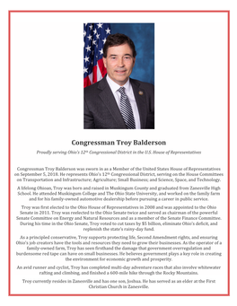 Congressman Troy Balderson Proudly Serving Ohio’S 12Th Congressional District in the U.S