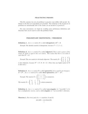 PRACTICING PROOFS This File Contains Two Sets of Problems To