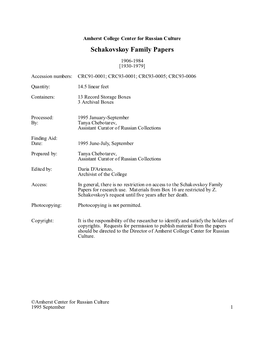 Schakovskoy Family Papers