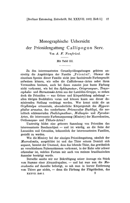 Monographische Uebersicht Der Prionidengattung Callipogon Serv