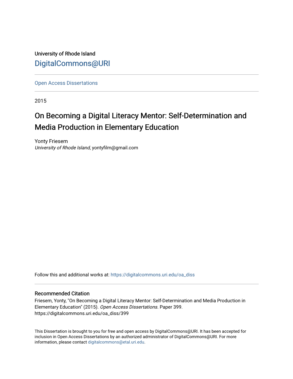 On Becoming a Digital Literacy Mentor: Self-Determination and Media Production in Elementary Education