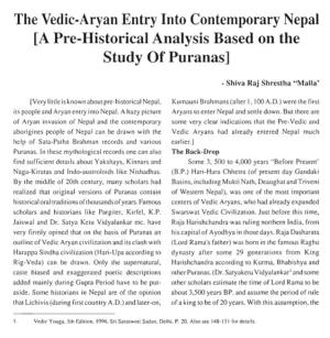 The Vedic-Aryan Entry Into Contemporary Nepal [A Pre-Historical Analysis Based on the Study of Puranas]