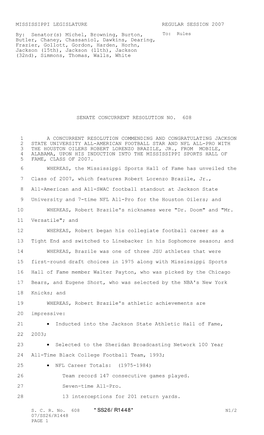 MISSISSIPPI LEGISLATURE REGULAR SESSION 2007 By