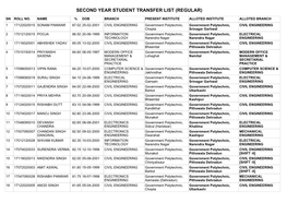 Second Year Student Transfer List (Regular)
