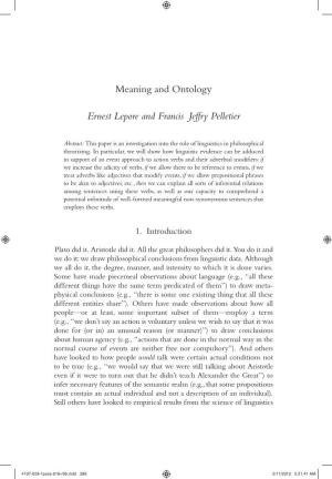 Meaning and Ontology Ernest Lepore and Francis Jeffry Pelletier