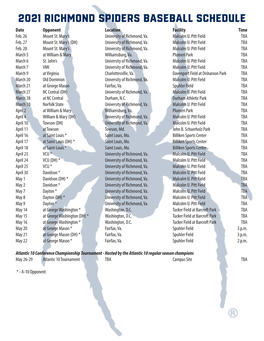 2021 Richmond Spiders Baseball Schedule Date Opponent Location Facility Time Feb