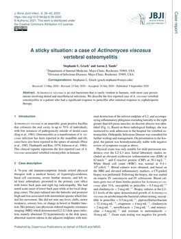 A Sticky Situation: a Case of Actinomyces Viscosus Vertebral Osteomyelitis