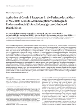 Activation of Orexin 1 Receptors in the Periaqueductal Gray of Male Rats Leads to Antinociception Via Retrograde Endocannabinoid