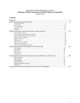 Mid-Atlantic Fishery Management Council Summary of Public Comments on the Chub Mackerel Amendment January 2019