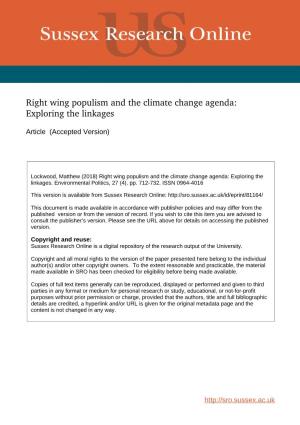 Right Wing Populism and the Climate Change Agenda: Exploring the Linkages
