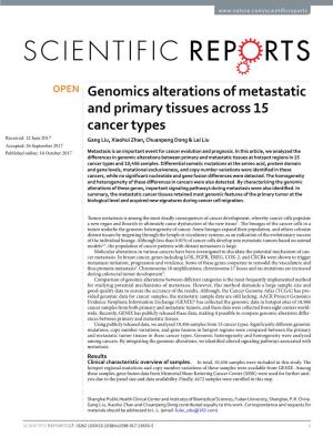 Genomics Alterations of Metastatic and Primary Tissues Across 15