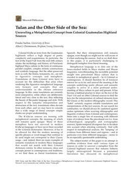 Tulan and the Other Side of the Sea: Unraveling a Metaphorical Concept from Colonial Guatemalan Highland Sources