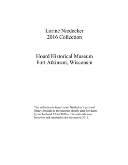 Lorine Niedecker 2016 Collection Hoard Historical Museum Fort