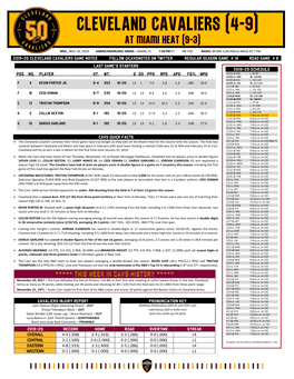 2019-20 Cleveland Cavaliers Game Notes Follow @Cavsnotes on Twitter Regular Season Game # 14 Road Game # 8