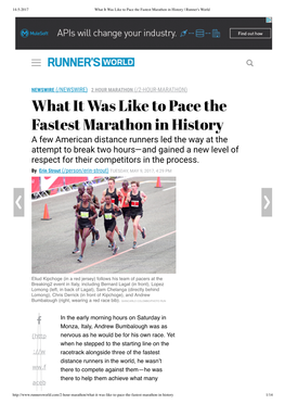 What It Was Like to Pace the Fastest Marathon in History Runner's World