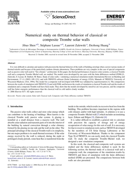 Numerical Study on Thermal Behavior of Classical Or Composite Trombe