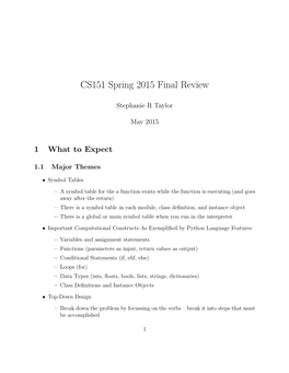 CS151 Spring 2015 Final Review