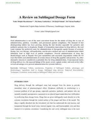 A Review on Sublingual Dosage Form