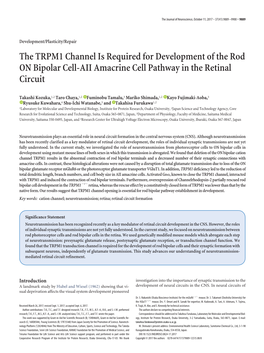 The TRPM1 Channel Is Required for Development of the Rod on Bipolar Cell-AII Amacrine Cell Pathway in the Retinal Circuit