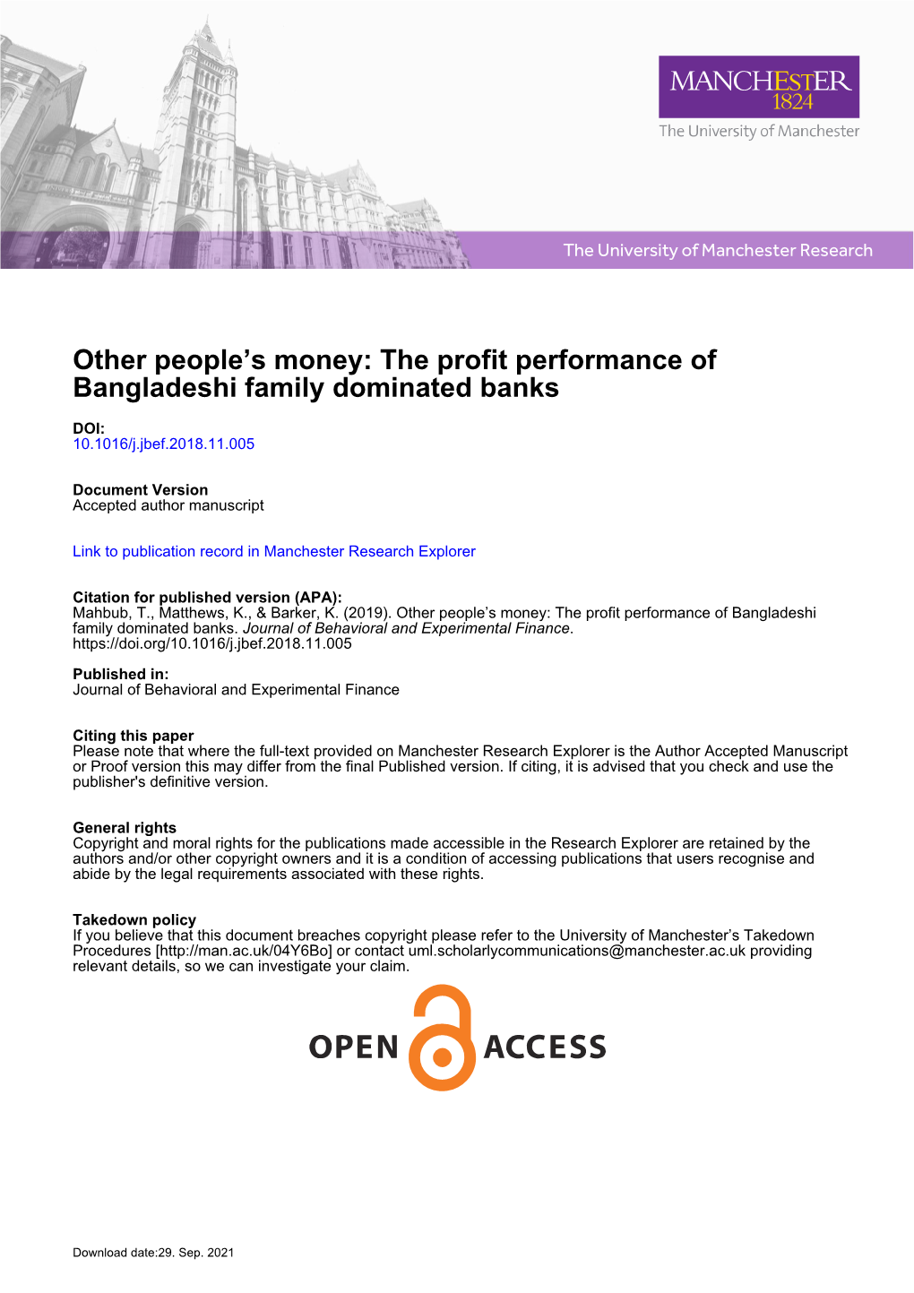 Other People's Money: the Profit Performance of Bangladeshi Family