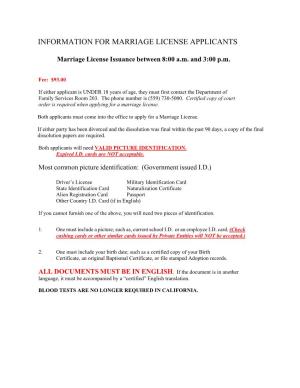 Information for Marriage License Applicants