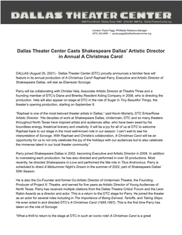 Dallas Theater Center Casts Shakespeare Dallas' Artistic Director in Annual a Christmas Carol