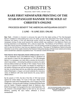 Rare First Newspaper Printing of the Star-Spangled Banner to Be Sold at Christie’S Online