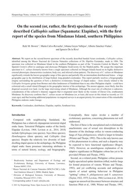 Specimen of the Recently Described Calliophis Salitan (Squamata: Elapidae), with the First Report of the Species from Mindanao Island, Southern Philippines