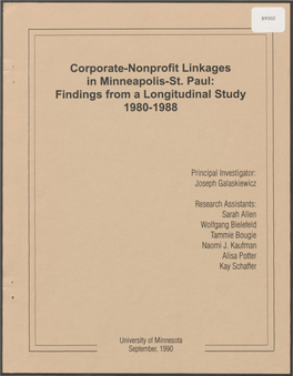 Corporate-Nonprofit Linkages in Minneapolis-St. Paul: Findings from a Longitudinal Study 1980-1988