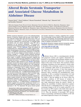 Altered Brain Serotonin Transporter and Associated Glucose Metabolism in Alzheimer Disease