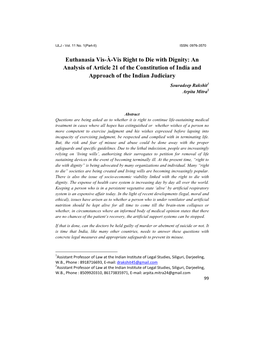 Euthanasia Vis-À-Vis Right to Die with Dignity: an Analysis of Article 21 Of