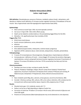 Diabetic Ketoacidosis (DKA) Author: Leigh Vaughn