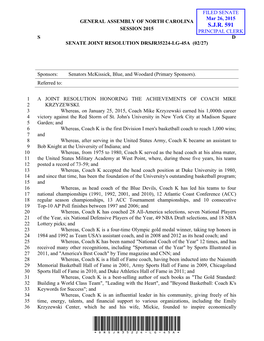 S.J.R. 591 Session 2015 Principal Clerk S D Senate Joint Resolution Drsjr35224-Lg-45A (02/27)