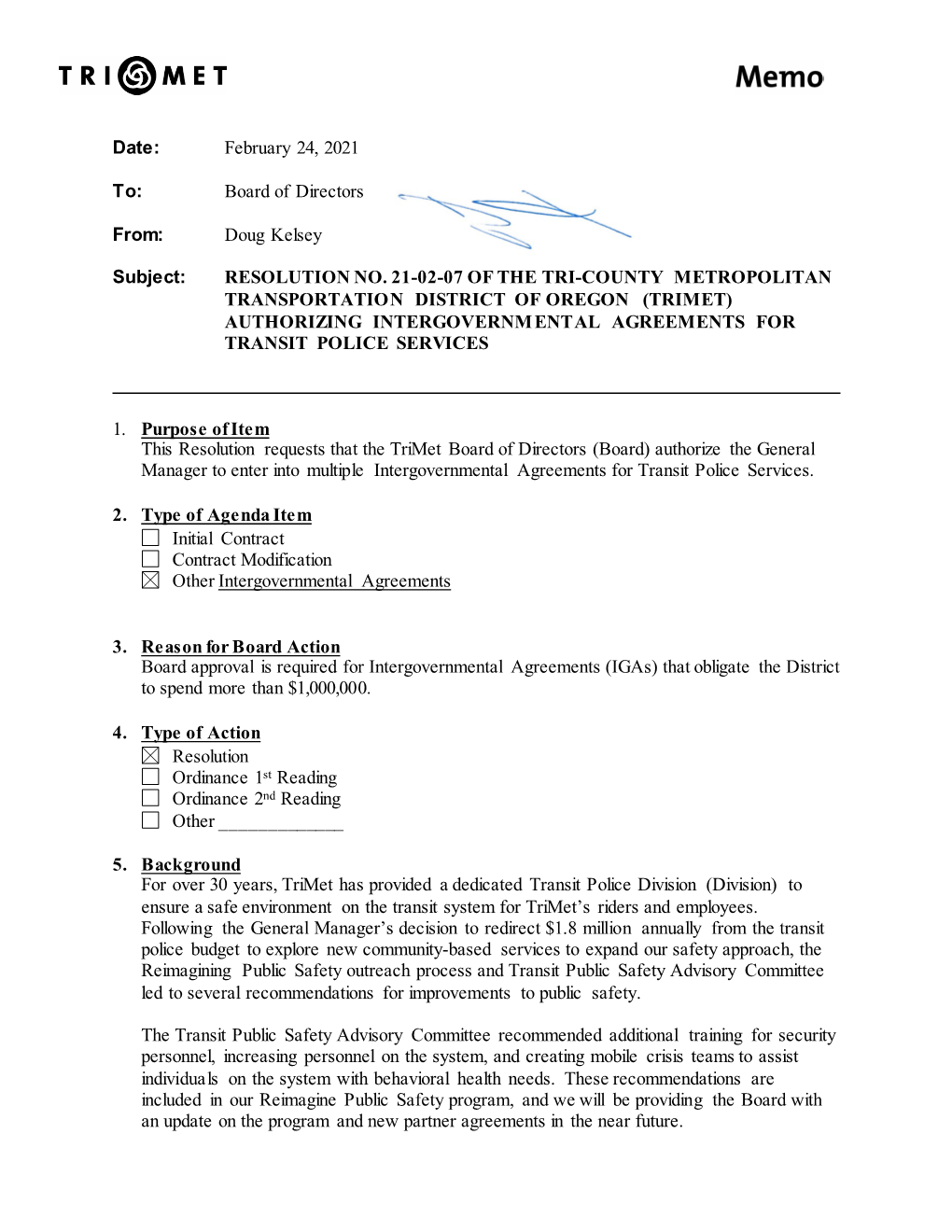 Resolution for Transit Police Services