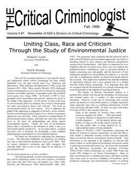 Uniting Class, Race and Criticism Through the Study of Environmental Justice