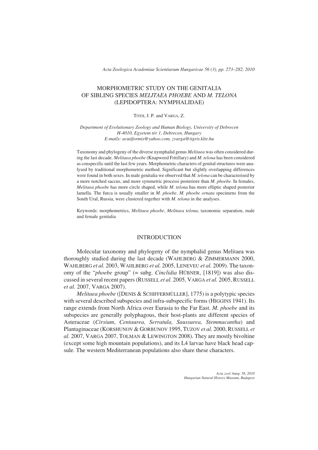 Morphometric Study on the Genitalia of Sibling Species Melitaea Phoebe and M